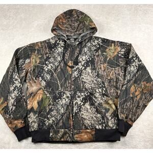 Vintage Wolf Mountain Jacket Men’s Sz L Hunting Mossy Oak Camo Hoodie Full Zip